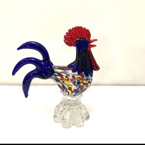 Rooster Murano Art Glass Figurine 8.5" Fowl Chicken Farm Multi Color